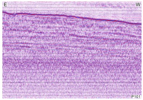 Fig. 4.9 Chirp seismic profile showing acoustic blanking on line P101 in the continental shelf off Pohang