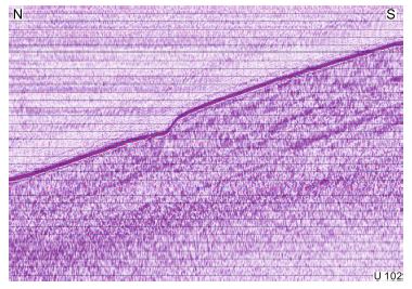 Fig. 4.14 Chirp seismic profile showing acoustic blanking on line U102 in the continental shelf off Ulsan