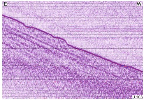 Fig. 4.15 Chirp seismic profile showing acoustic blanking on line U103 in the continental shelf off Ulsan