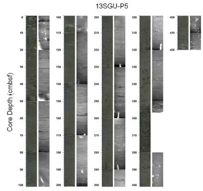 Fig. 4.20 Photographs and X-radiographs of core 13SGU-P5