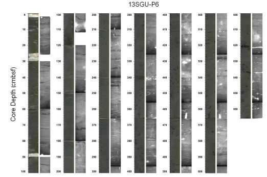 Fig. 4.21 Photographs and X-radiographs of core 13SGU-P6
