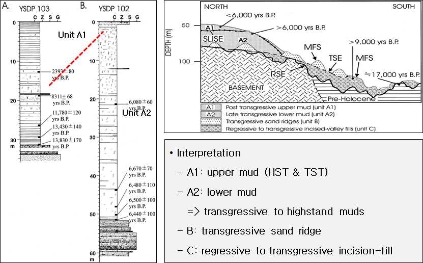 Fig. 5.1 Sedimentary sequence of Huksan mud belt interpreted by Jin and Chough (1996)