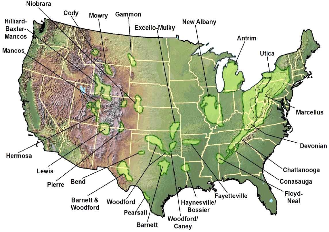 Fig. 2.1 Distribution map of shale basins in the United States