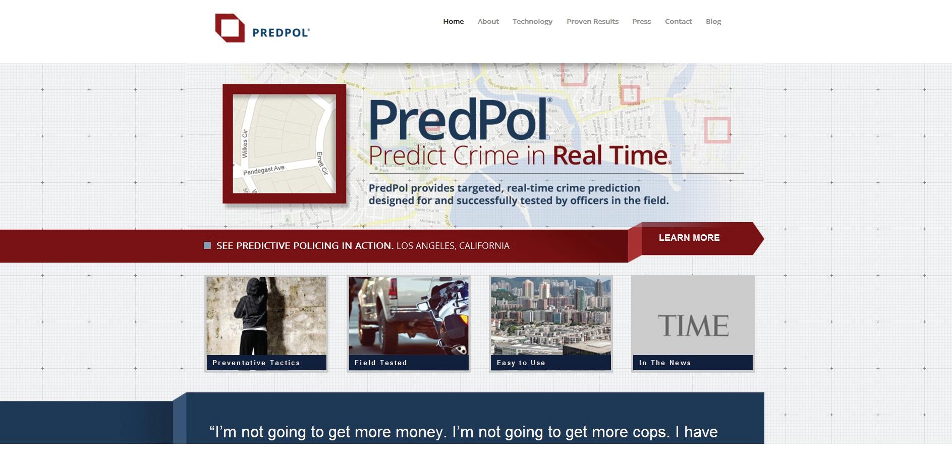PREDPOL(범죄예측도구) 홈페이지 화면