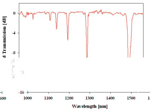 단일모드 광섬유에 제작된 장주기 격자의 스펙트럼