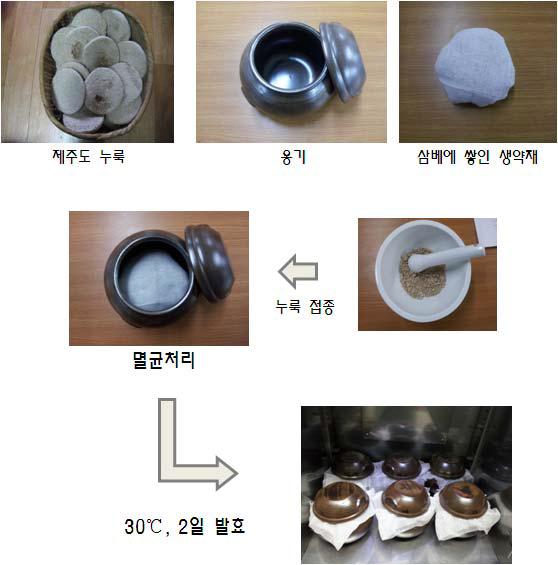 제주 쉰다리/오메기 기술을 응용한 제주 누룩 발효공정(코씨드바이오팜) 및 발효 후의 변화