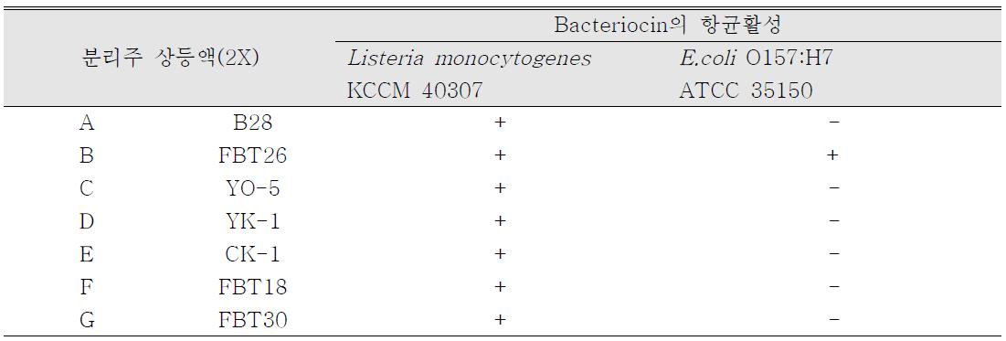유산균 분리주가 생산하는 bacteriocin병원성 미생물 억제 효과