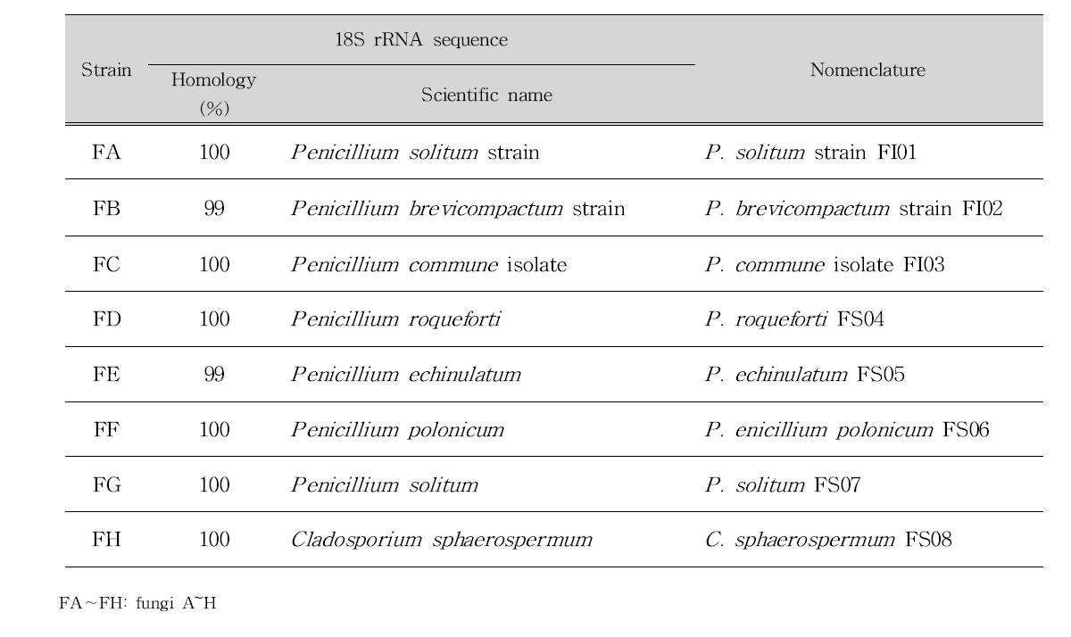 Identification of fungi isolated from cheese and cheese ripening room