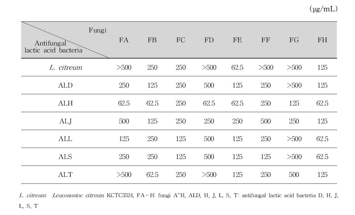 Minimum inhibitory concentration(MIC) of lactic acid bacteria isolated from Kimchi against cheese and cheese ripening room