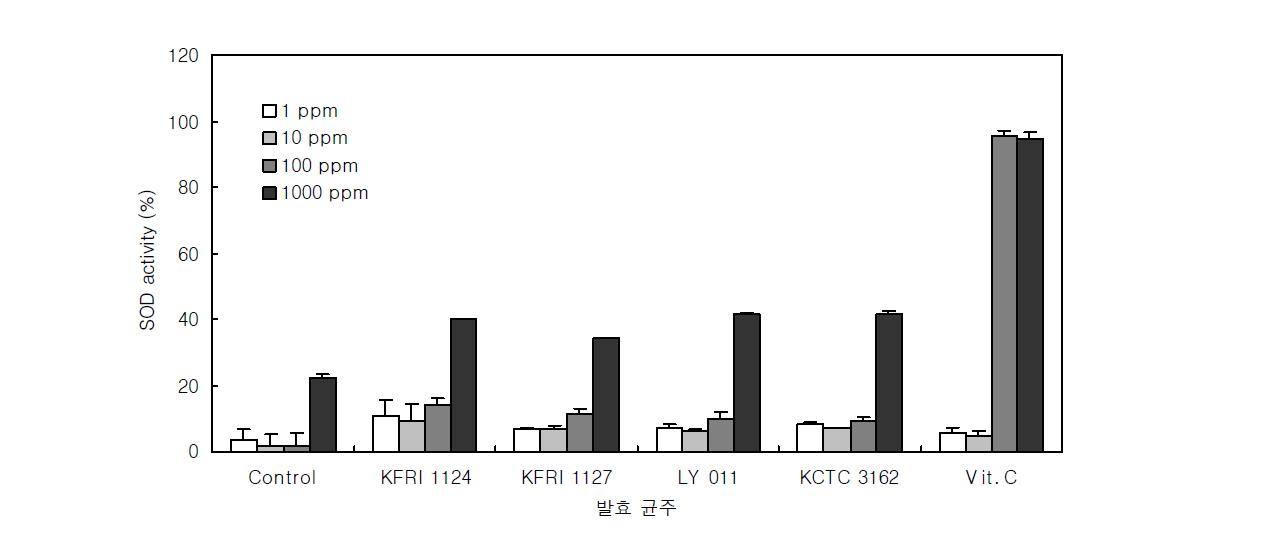 발효인삼종자의 SOD 효소활성.