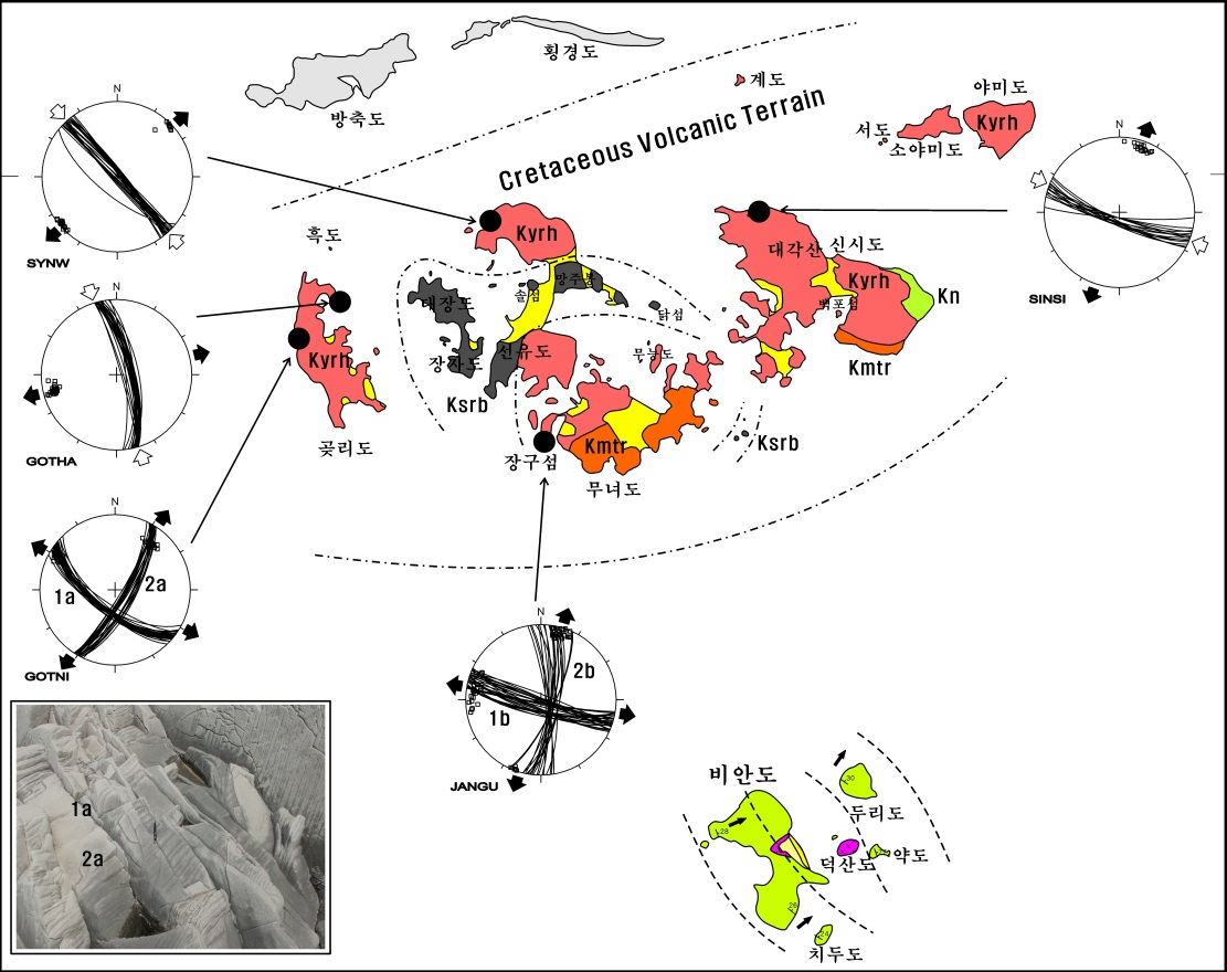 그림 5-3. 방축도-장자도 도폭 지역 화산암 분포와 절리의 발달