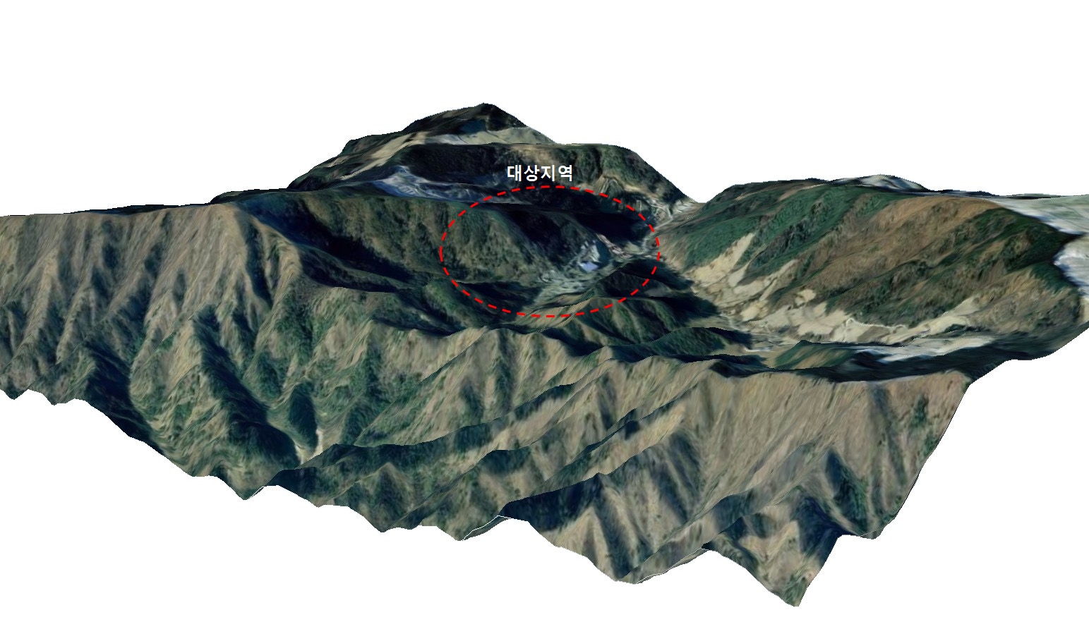 그림 3.3.1. 3차원으로 모사된 Test-bed 광산의 지형