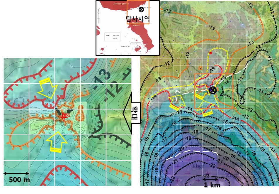 그림 3.1.25. NMC 몰랜드 광산 형성과 관계 화성암 이동 해석