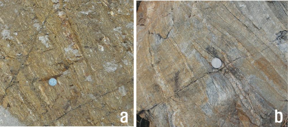 대산면 운산리(a)와 대요리(b) 지역 암석 노두 사진