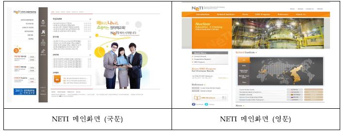 원자력교육훈련정보포털(NETI: www.neti.or.kr ) 국 영문 메인화면