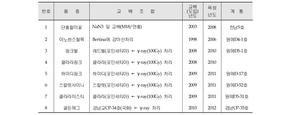 화훼류 돌연변이 육성 품종