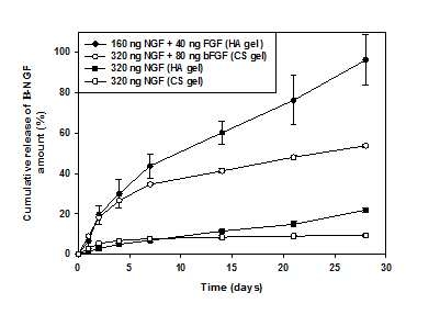 CS 및 HA 하이드로겔로부터 NGF의 방출거동