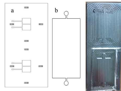 미니형 EBFC mask 디자인과 design (a) base electrode; (b) PDMS body (c)PDMS body mold