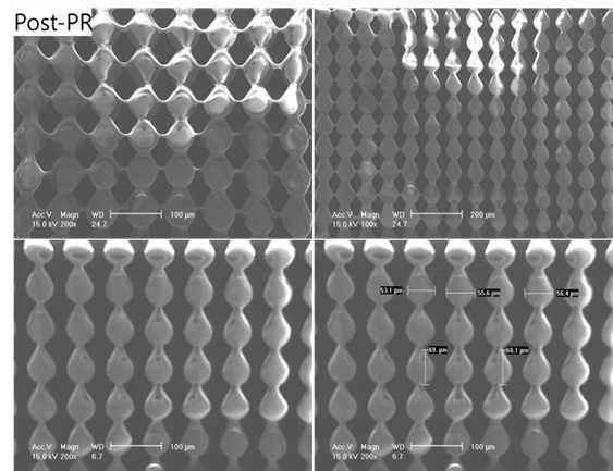 SU-8 100 post의 post-nanolithography수행 후 나타난 FESEM image들