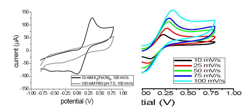 산 처리된 pyrolised CMEMS의 CV 변화 (10 mM K3(FeCN)6 0.1 M PBS solution pH 7.0)