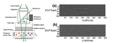 실험 장치 모식도와 유체 속 입자의 광음향 이미지