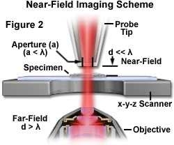 근접장 현미경 개념도(Olympus Microscopy Resource Center), (http://www.olympusmicro.com/primer/techniques/nearfield/nearfieldintro.html)