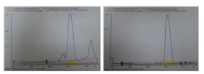 C5a와 E8 complex의 1, 2차 gel filtration column 정제 peak data