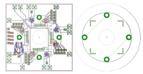 In-Vitro 실험용PCB. (좌) 주 PCB. (우) Chamber 고정용 PCB