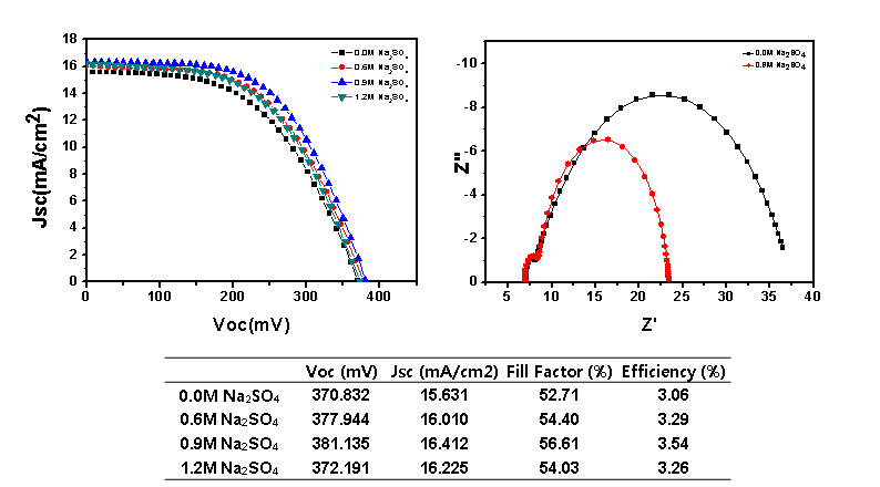 Na2SO4 농도에 따른 PbS 양자점 태양전지의 광전변환 효율과 impedance spectra