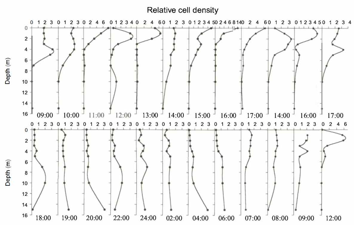 코클로디니움(Cochlodinium polykrikodes)의 수직 분포 (Park et al. 2001)