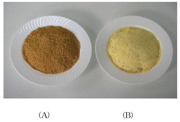 Comparison of the color tone of conventional Korea red ginseng extract granule tea(A) and nutritional Korea red ginseng extract granule(B).
