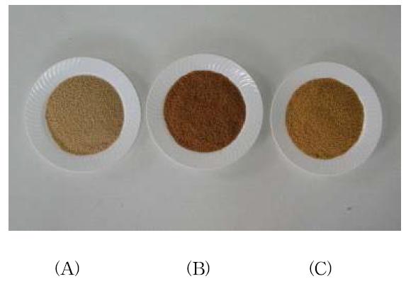 Differences of the granules color tone according to additives on manufactive process of ginseng extract granules tes.