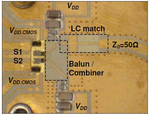 Photograph of the class-E Chireix outphasing power amplifier