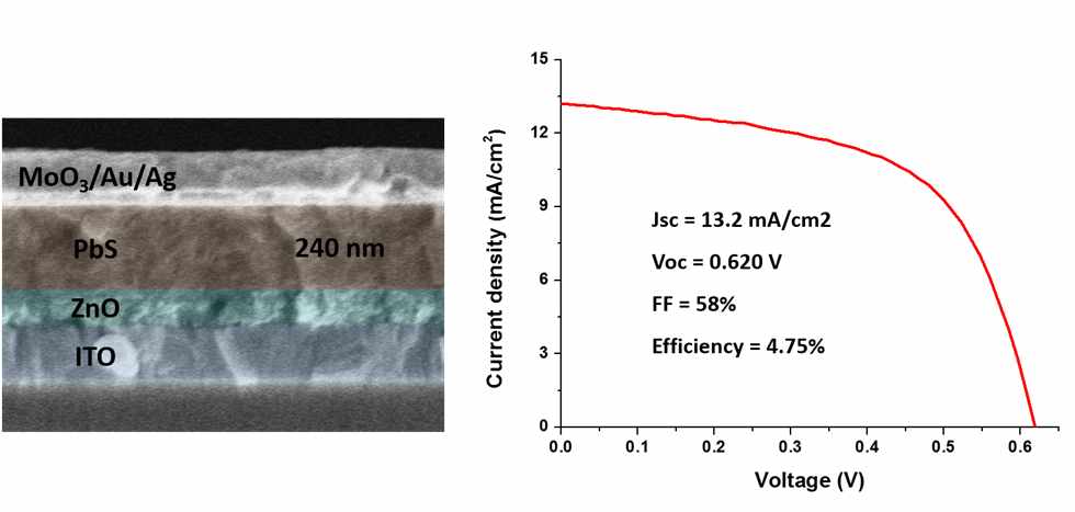 그림 5. ZnO/PbS 헤테로 접합 태양전지
