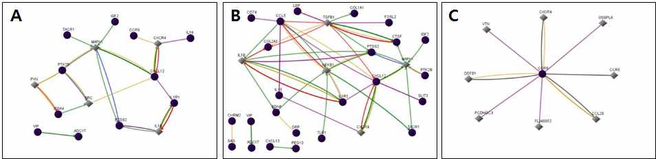 그림 22. Chemokine 관련 유전자의 functional network