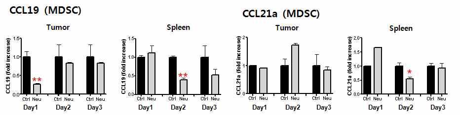 Fig. 16 Expression of mRNA for chemokine in tumor bearing mice.