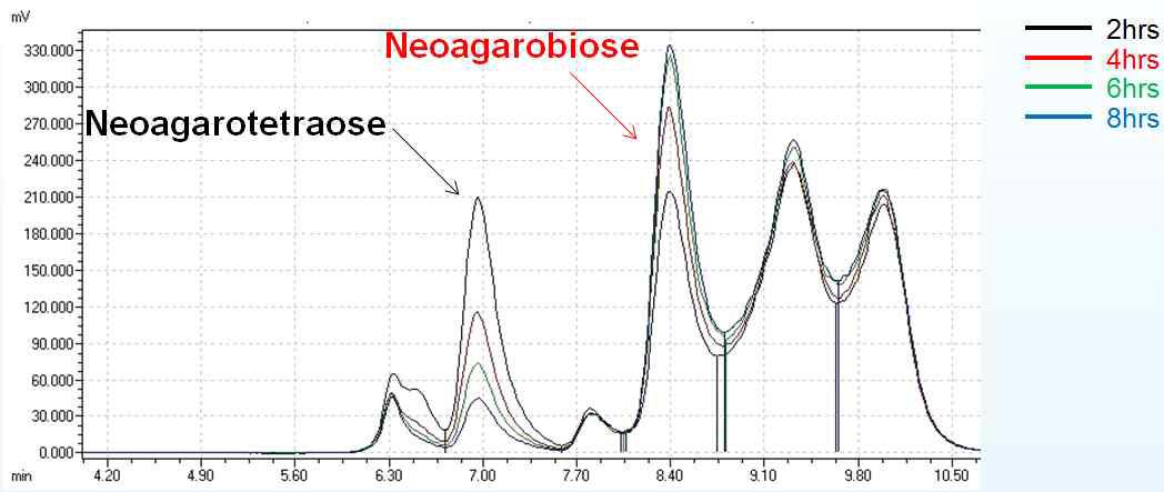 Alteromonas’agarase, DagB를 사용한 아가로오즈 분해물의 HPLC 분석