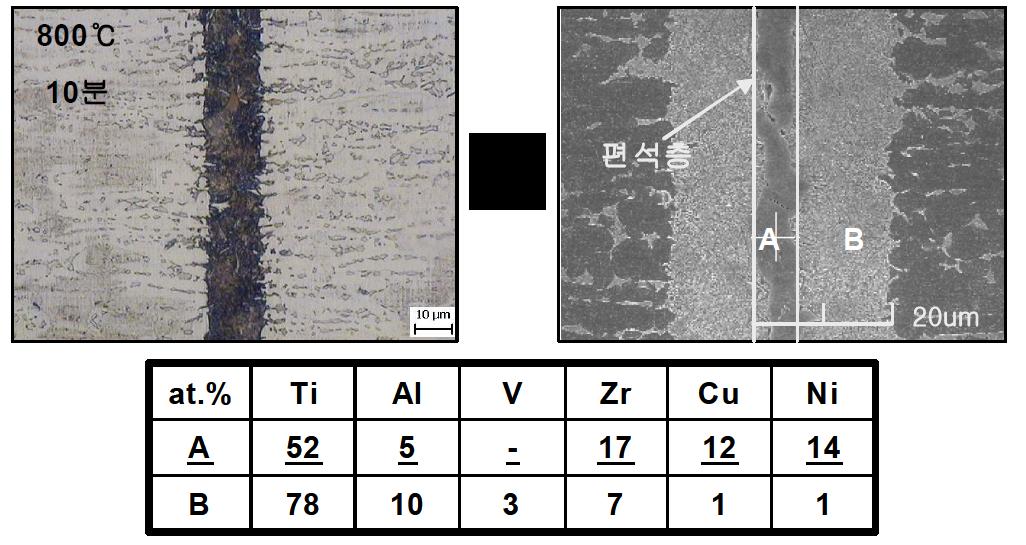 Zr-Ti-Cu-Ni-Be 삽입재를 이용하여 접합한 Ti64-Ti64 동종 접합부의 편석층 생성(800℃,