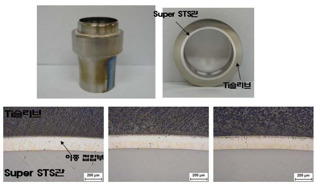 Super STS관-Ti슬리브의 이종 접합 부품 형상 및 접합부 조직