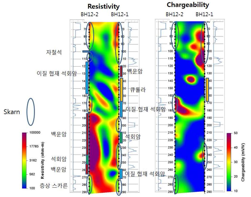 스카른 광화대에서 획득한 전기비저항-SIP 복합해석 결과