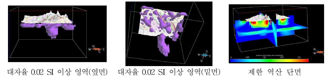 육상 자력 자료의 역산 결과를 제한조건으로 수행된 항공 자력탐사 자료의 제한 역산 결과