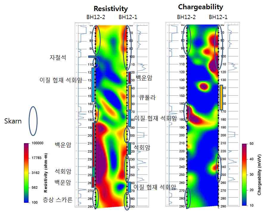 스카른 광화대에서 획득한 전기비저항-SIP 복합해석 결과