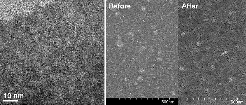 산화철 나노입자 필름의 측단면의 투과전자현미경 이미지