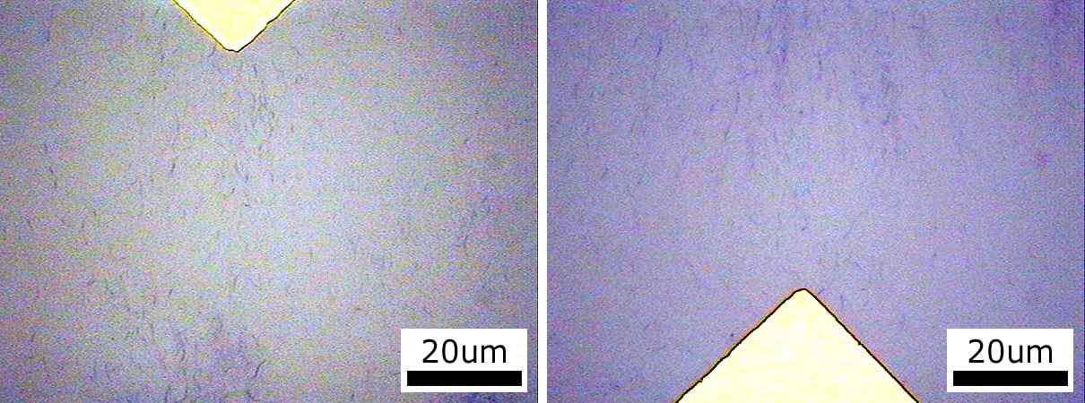 640µm 양 전극부의 현미경 사진 (100배).