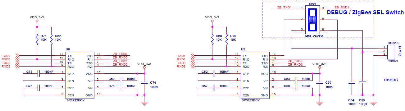 UART Interface with DEBUG/ZigBee SEL Switch