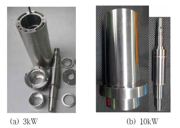 전동기 고정자 하우징 및 회전자 축