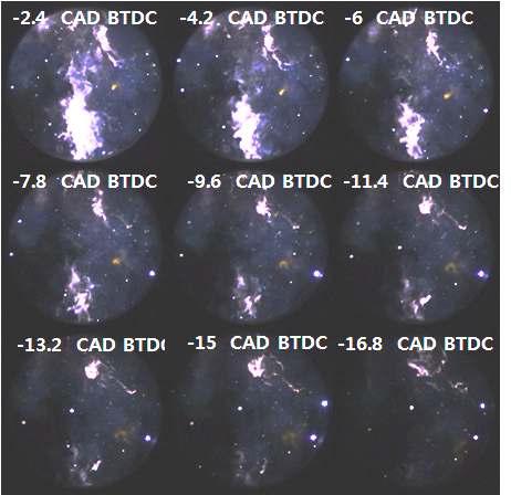 Flame images during the post oxidation combustion