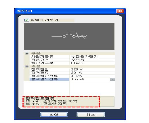 정격감도전류 주의화면