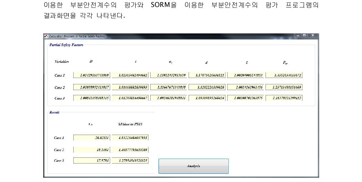 AFOSM을 이용한 감육배관에 부분안전계수 평가 프로그램 결과화면