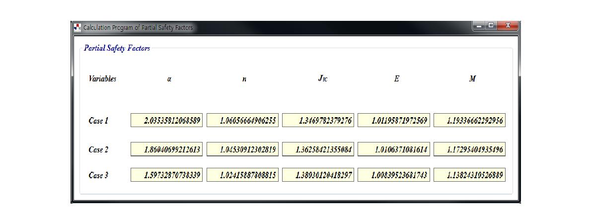 AFOSM을 이용한 관통균열배관의 부분안전계수 평가 프로그램 결과화면
